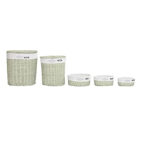 Set of Baskets DKD Home Decor Green wicker 51 x 37 x 56 cm (5 Pieces)