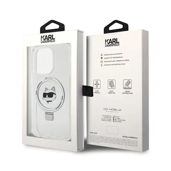 Karl Lagerfeld Ring Stand Choupette Head MagSafe - iPhone 15 Pro Max Case (white)