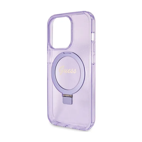 Guess Ring Stand Script Glitter MagSafe - iPhone 15 Pro Case (Purple)