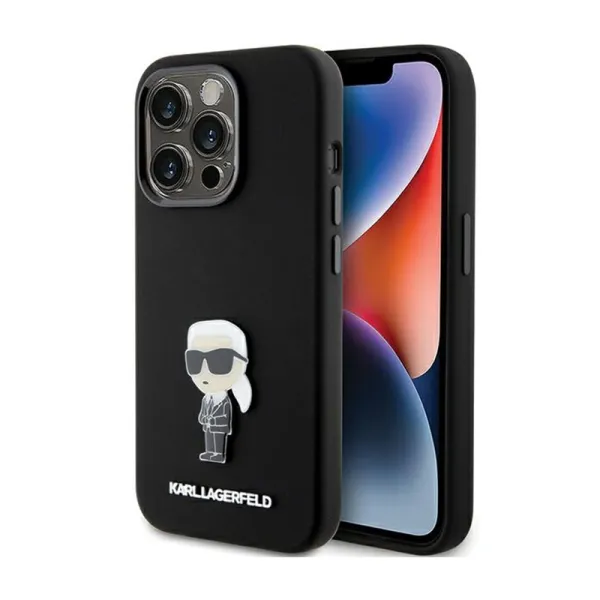 Karl Lagerfeld Silicone Ikonik Metal Pin - iPhone 15 Pro Case (Black)
