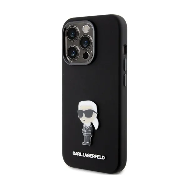 Karl Lagerfeld Silicone Ikonik Metal Pin - iPhone 15 Pro Case (Black)