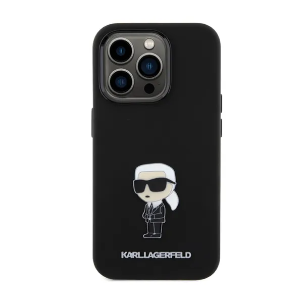 Karl Lagerfeld Silicone Ikonik Metal Pin - iPhone 15 Pro Case (Black)