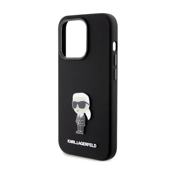 Karl Lagerfeld Silicone Ikonik Metal Pin - iPhone 15 Pro Case (Black)