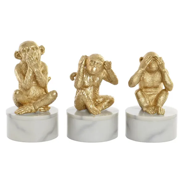 Decorative Figure DKD Home Decor White Golden Tropical Monkeys 10,5 x 10,5 x 18,5 cm (3 Pieces)