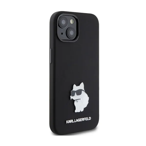 Karl Lagerfeld Silicone Choupette Metal Pin - iPhone 15 Plus Case (Black)