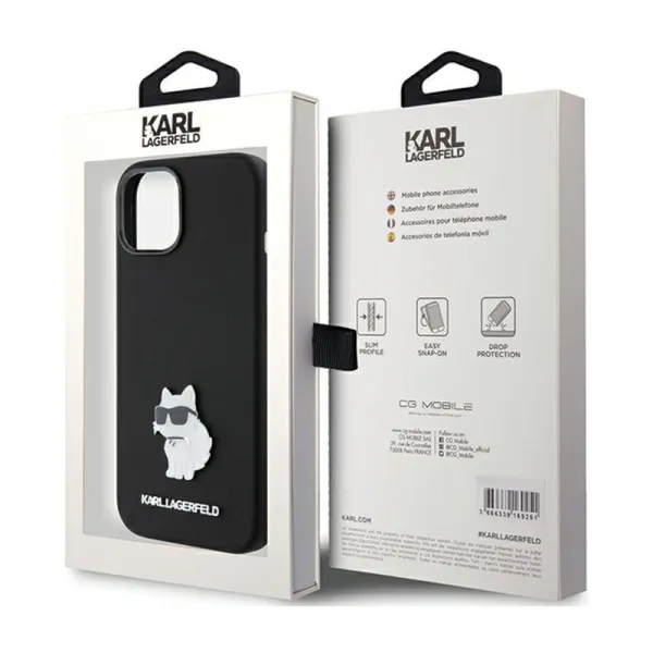 Karl Lagerfeld Silicone Choupette Metal Pin - iPhone 15 Plus Case (Black)
