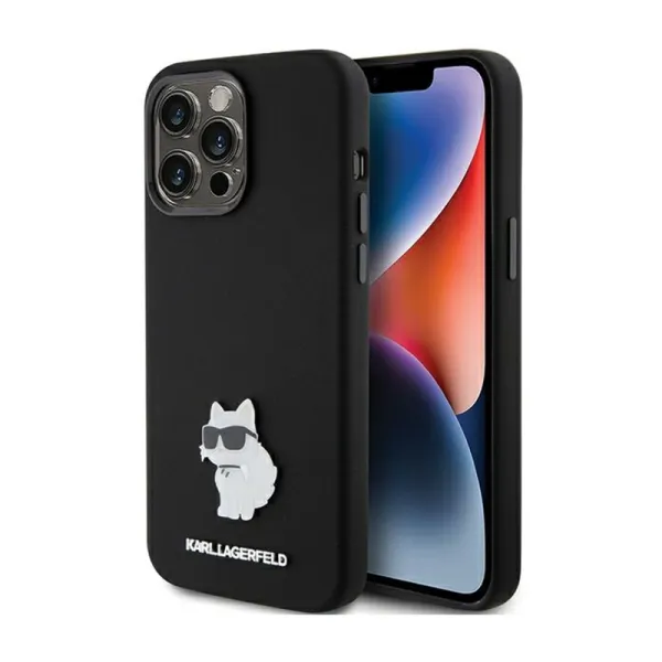 Karl Lagerfeld Silicone Choupette Metal Pin - iPhone 15 Pro Case (Black)