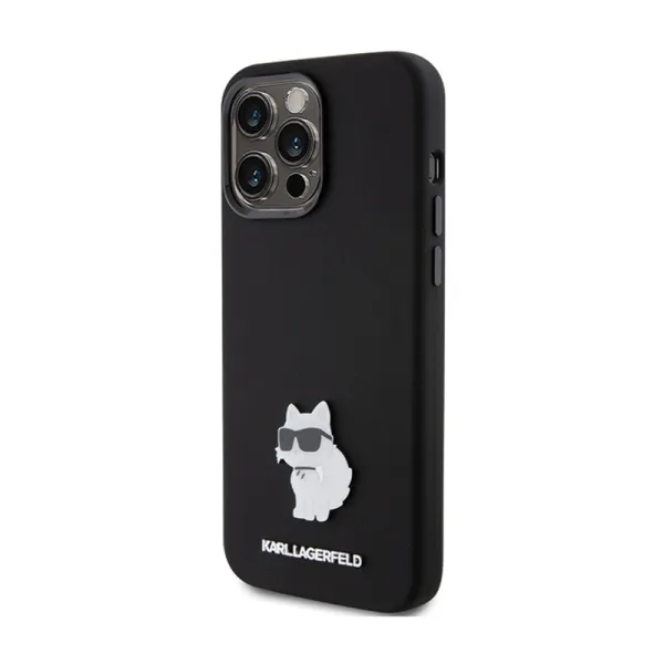 Karl Lagerfeld Silicone Choupette Metal Pin - iPhone 15 Pro Case (Black)