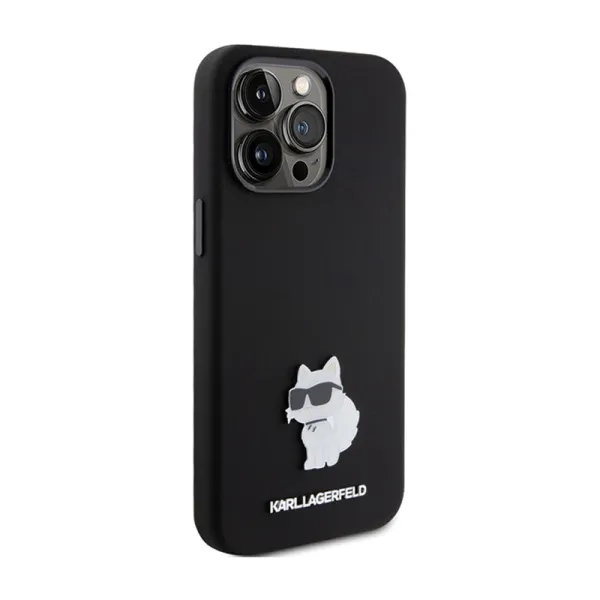 Karl Lagerfeld Silicone Choupette Metal Pin - iPhone 15 Pro Case (Black)