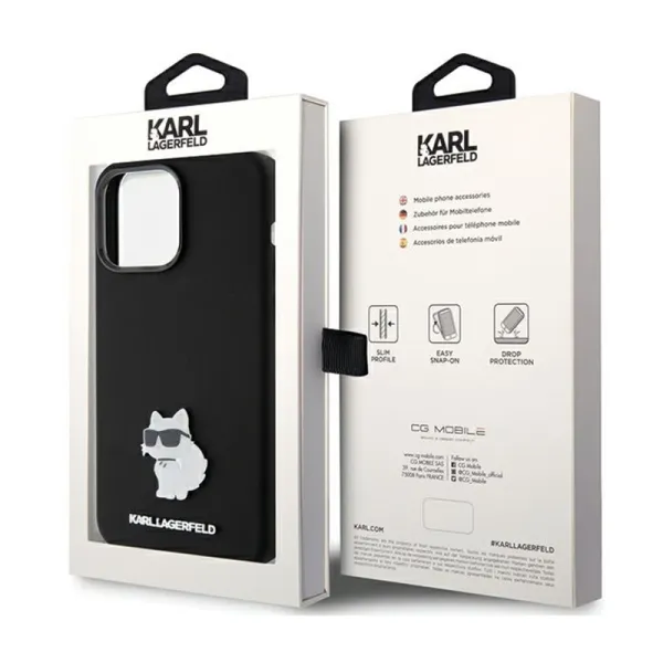 Karl Lagerfeld Silicone Choupette Metal Pin - iPhone 15 Pro Case (Black)