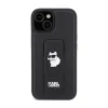 Karl Lagerfeld Gripstand Saffiano Choupette Pins - iPhone 15 Case (Black)