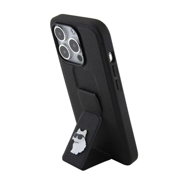 Karl Lagerfeld Gripstand Saffiano Choupette Pins - iPhone 15 Pro Case (black)