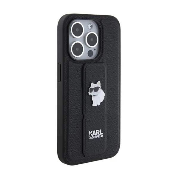 Karl Lagerfeld Gripstand Saffiano Choupette Pins - iPhone 15 Pro Max Case (Black)
