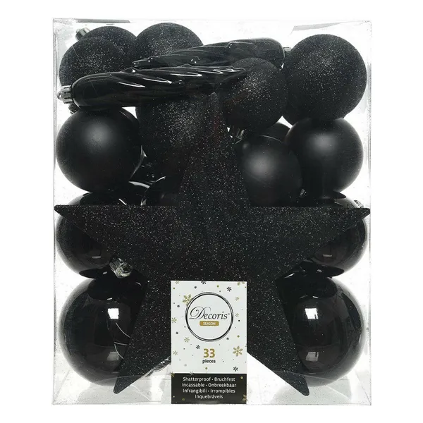 Christmas Baubles Decoris Black Multicolour (33 Pieces)