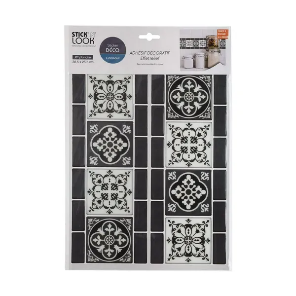 Stickers Atmosphera Ornamental Tile Black 2 Units (30,5 x 25 x 0,3 cm)