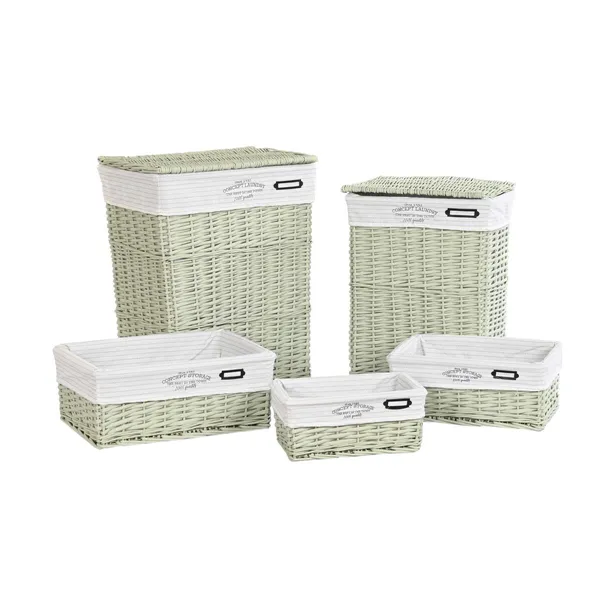 Basket set DKD Home Decor Green wicker 44 x 34 x 56 cm 5 Pieces