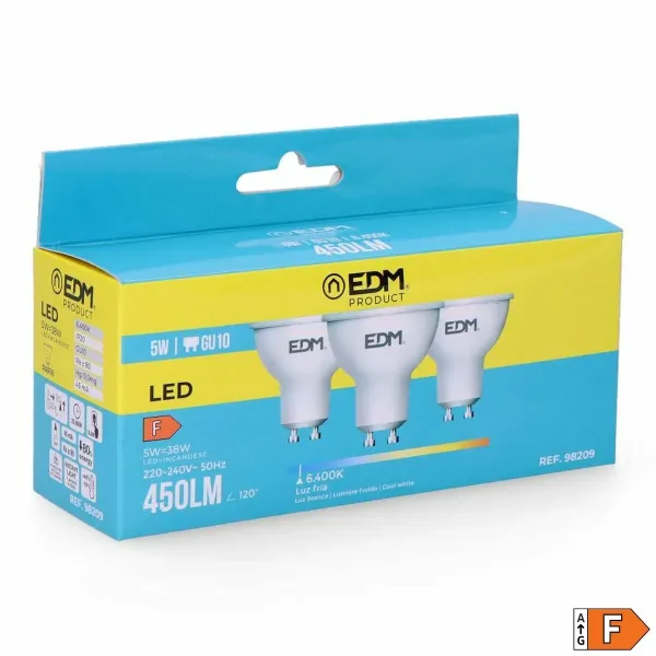 Pack of 3 LED bulbs EDM F 5 W GU10 450 lm Ø 5 x 5,5 cm (6400 K)