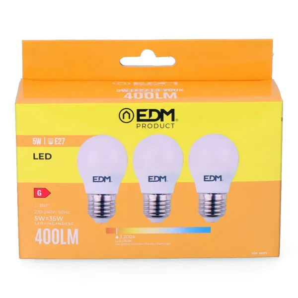 Pack of 3 LED bulbs EDM G 5 W E27 Ø 4,5 x 8 cm (3200 K)