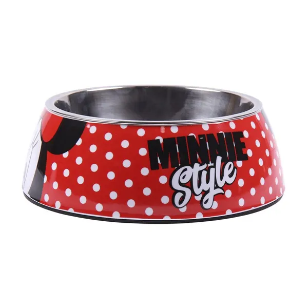 Dog Feeder Minnie Mouse Red Melamin 180 ml Black Metal