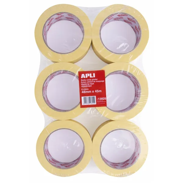 Adhesive Tape Apli Bodywork Male Painter Yellow 6 Pieces 48 mm x 45 m