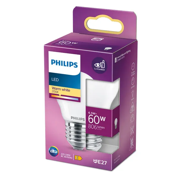 LED lamp Philips E 6,5 W 60 W E27 806 lm 4,5 x 7,8 cm (2700 K)