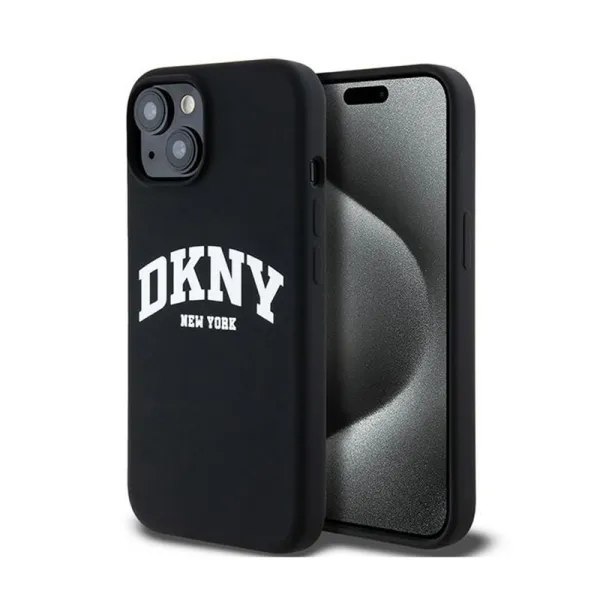 DKNY Liquid Silicone White Printed Logo MagSafe - Case for iPhone 15 Plus / 14 Plus (black)