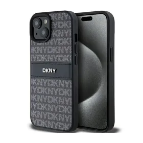 DKNY Leather Mono Stripe & Metal Logo - Case for iPhone 15 / 14 / 13 (black)
