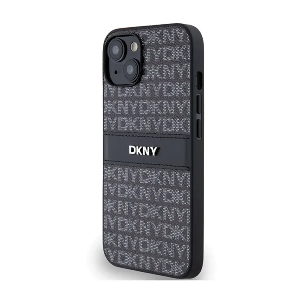 DKNY Leather Mono Stripe & Metal Logo - Case for iPhone 15 / 14 / 13 (black)