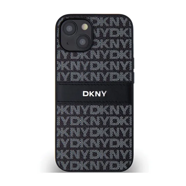 DKNY Leather Mono Stripe & Metal Logo - Case for iPhone 15 / 14 / 13 (black)