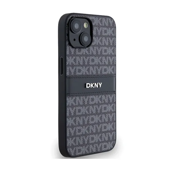 DKNY Leather Mono Stripe & Metal Logo - Case for iPhone 15 / 14 / 13 (black)