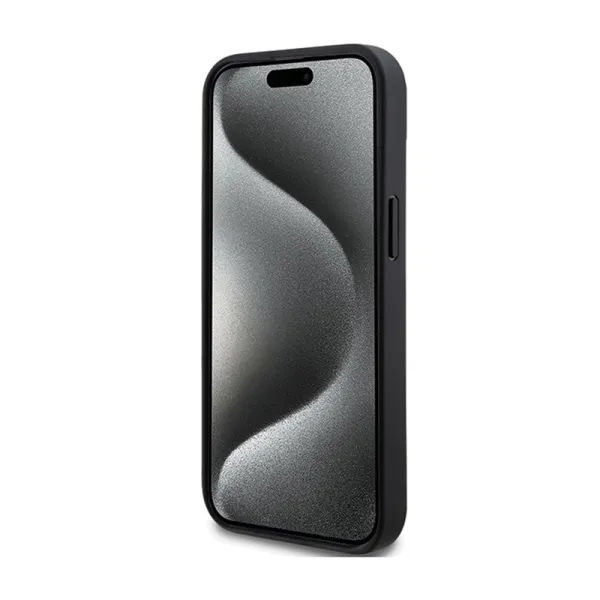 DKNY Leather Mono Stripe & Metal Logo - Case for iPhone 15 / 14 / 13 (black)