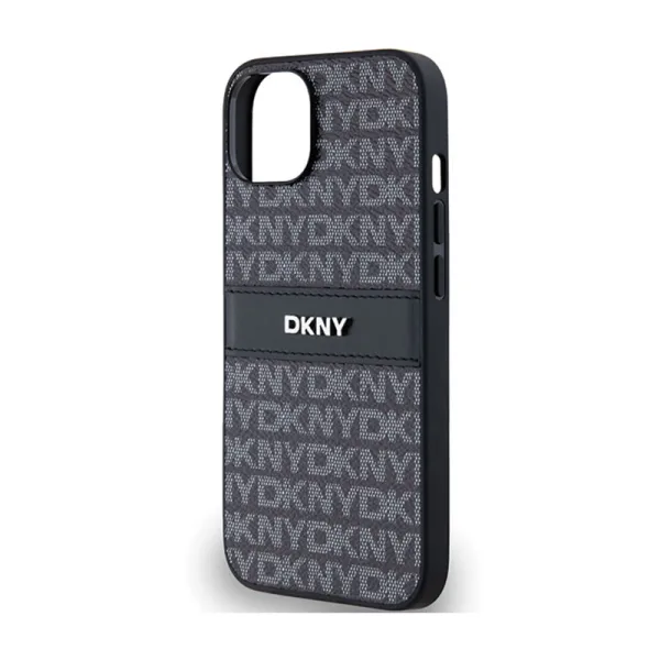 DKNY Leather Mono Stripe & Metal Logo - Case for iPhone 15 / 14 / 13 (black)