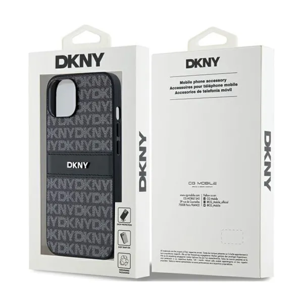 DKNY Leather Mono Stripe & Metal Logo - Case for iPhone 15 / 14 / 13 (black)