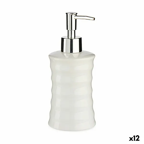 Soap Dispenser Waves Ceramic Metal White (260 ml) (12 Units)