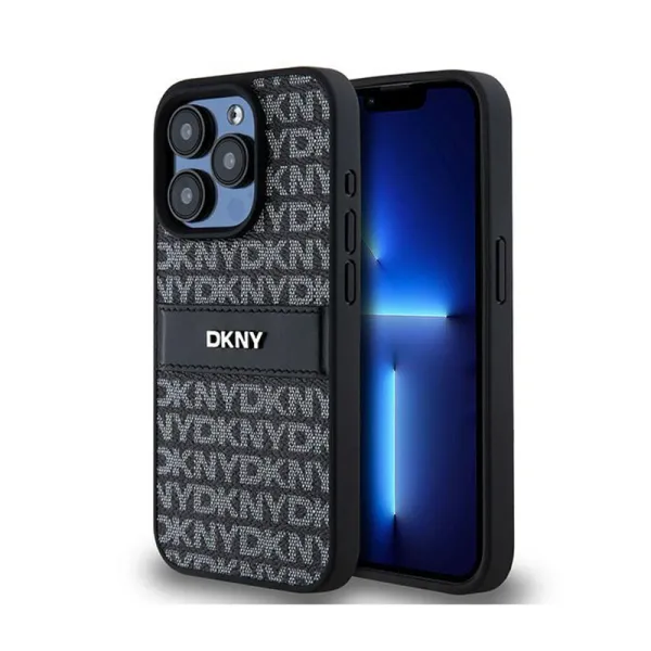 DKNY Leather Mono Stripe & Metal Logo - Case for iPhone 15 Pro Max (black)