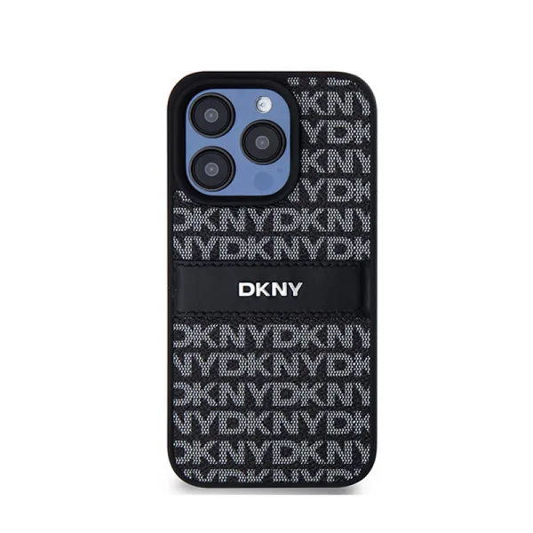 DKNY Leather Mono Stripe & Metal Logo - Case for iPhone 15 Pro Max (black)