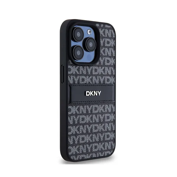 DKNY Leather Mono Stripe & Metal Logo - Case for iPhone 15 Pro Max (black)