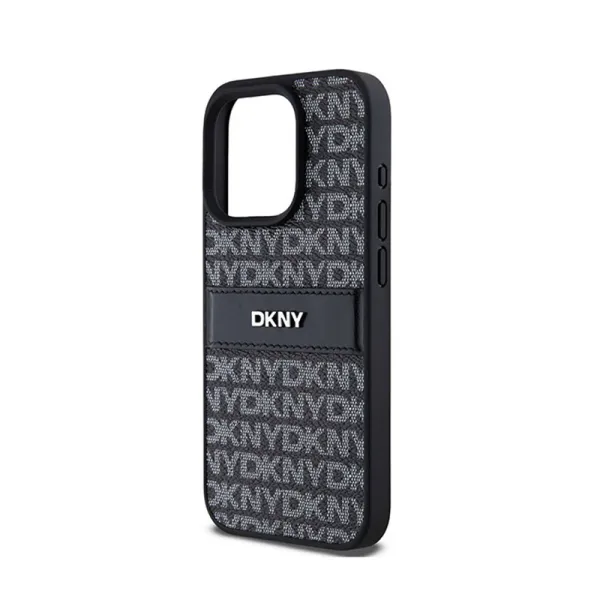 DKNY Leather Mono Stripe & Metal Logo - Case for iPhone 15 Pro Max (black)