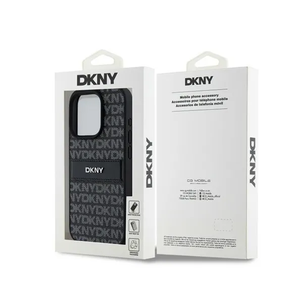 DKNY Leather Mono Stripe & Metal Logo - Case for iPhone 15 Pro Max (black)
