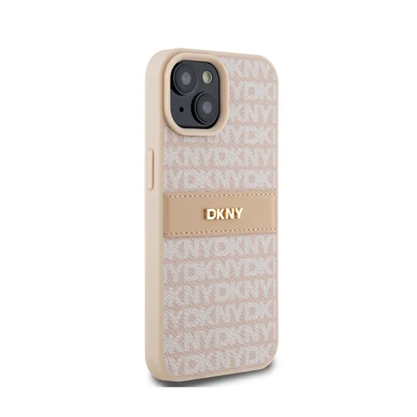 DKNY Leather Mono Stripe & Metal Logo - Case for iPhone 15 / 14 / 13 (pink)