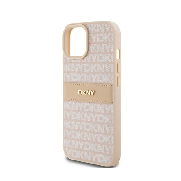 DKNY Leather Mono Stripe & Metal Logo - Case for iPhone 15 / 14 / 13 (pink)