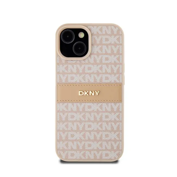 DKNY Leather Mono Stripe & Metal Logo - Case for iPhone 15 Plus / 14 Plus (pink)