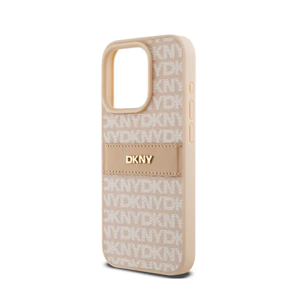 DKNY Leather Mono Stripe & Metal Logo - iPhone 15 Pro Case (pink)