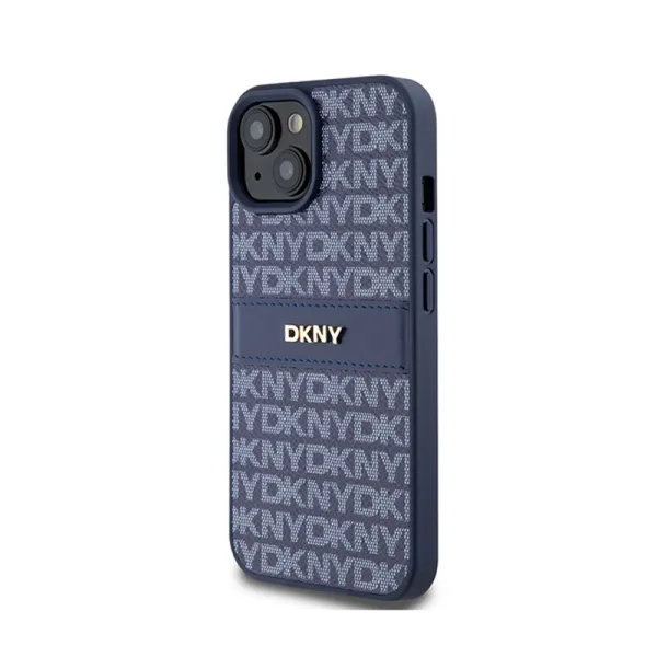 DKNY Leather Mono Stripe & Metal Logo - Case for iPhone 15 / 14 / 13 (blue)