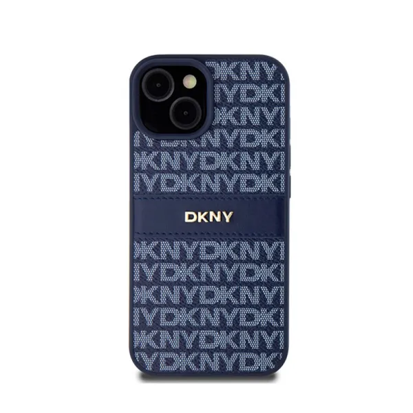 DKNY Leather Mono Stripe & Metal Logo - Case for iPhone 15 / 14 / 13 (blue)