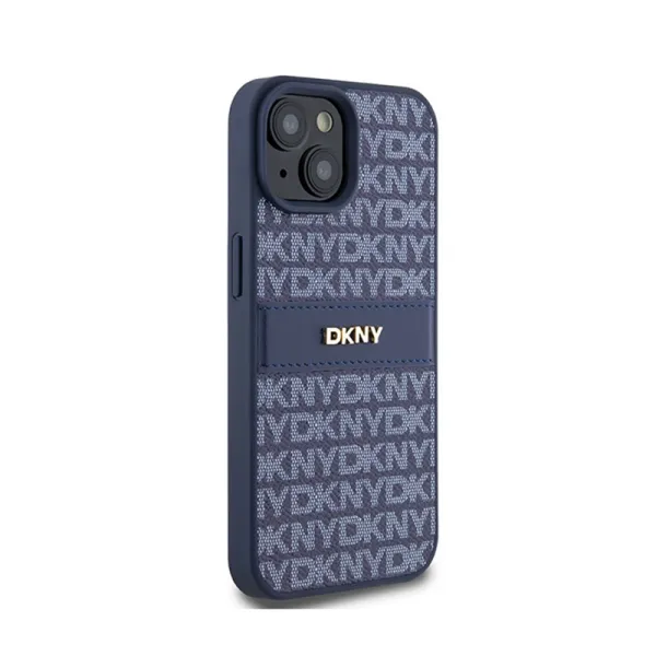 DKNY Leather Mono Stripe & Metal Logo - Case for iPhone 15 / 14 / 13 (blue)