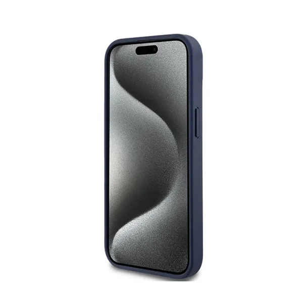 DKNY Leather Mono Stripe & Metal Logo - Case for iPhone 15 / 14 / 13 (blue)
