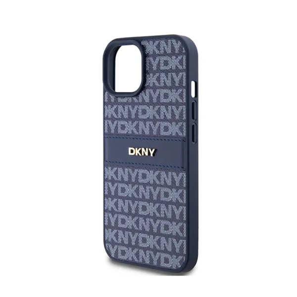 DKNY Leather Mono Stripe & Metal Logo - Case for iPhone 15 / 14 / 13 (blue)