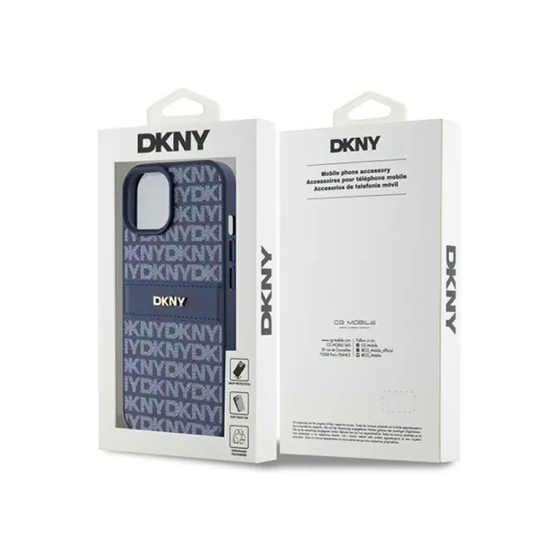 DKNY Leather Mono Stripe & Metal Logo - Case for iPhone 15 / 14 / 13 (blue)