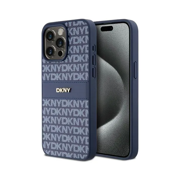DKNY Leather Mono Stripe & Metal Logo - Case for iPhone 15 Pro Max (blue)